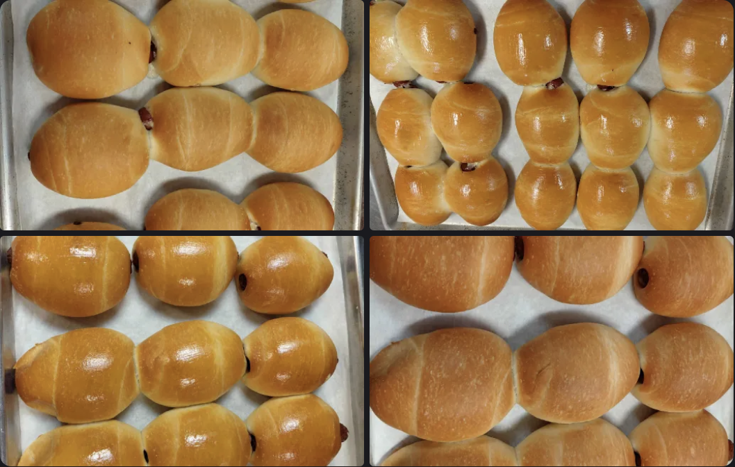Four photos of Salana's Grapevine kolache test batch on sheet trays